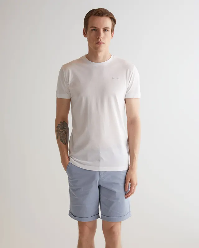 Gant T-Shirt Męski Z Nadrukiem Okrągły Kołnierzyk Slim Fit Biały