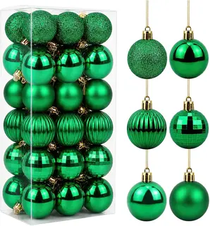 BOMBKI 36 SZTUK 4CM ZIELONE PLASTIKOWE OZDOBY CHOINKOWE DEKORACJE