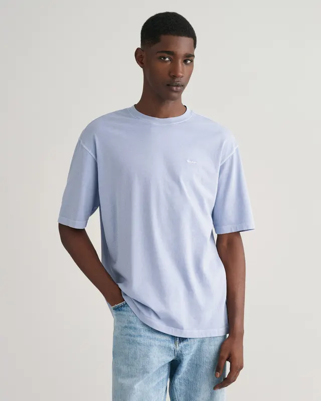 Gant Bawełniany T-Shirt Męski Z Okrągłym Kołnierzykiem Relaxed Fit Niebieski