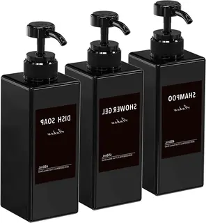 ZESTAW 3 DOZOWNIKÓW DO MYDŁA 650ML CZARNE Z 12 ETYKIETY NA BUTELKI