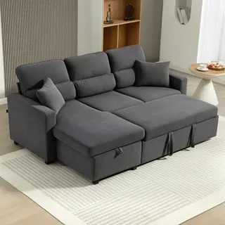 Regulowana sofa z funkcją spania, L-kształtna sofa gościnna z funkcją łóżka, pojemnik do przechowywania, poduszki, do salonu i pokoju gościnnego, ci..