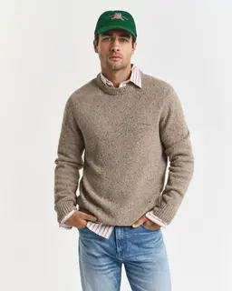Gant Sweter Męski Z Okrągłym Kołnierzykiem Regular Fit Beżowy