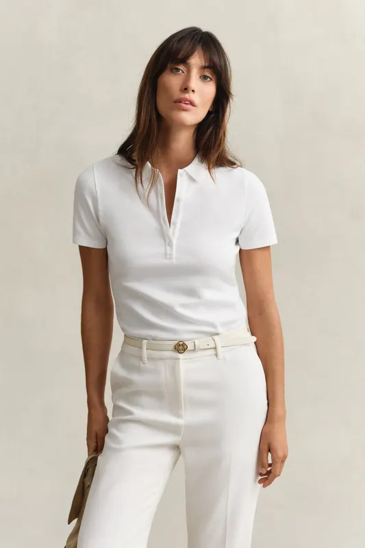 Gant Koszulka Polo Damska Z Krótkim Rękawem Slim Fit Biała