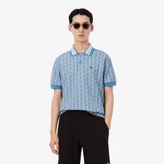 Lacoste Koszulka Polo O Klasycznym Kroju Z Żakardowym Monogramem Męskie Niebieski