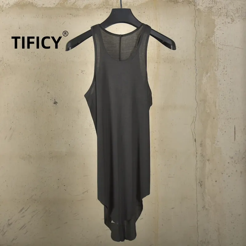 High Street Tees Men's RO25 Ultra-thin Semi Transparent Sleeveless Tank Top with Wool Fashionable Tailcoat Style Charcoal Gray