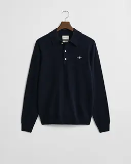 Gant Sweter Męski Polo Z Długim Rękawem Regular Fit Granatowy