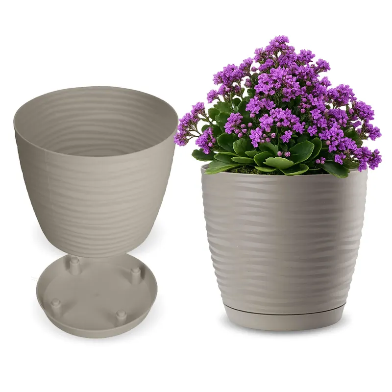 Doniczka na kwiaty z podstawką 17 cm, jasna szara