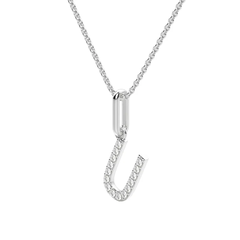 Wisiorek Litera "U" Laboratoryjny Diament 585 Białe Złoto (14K)