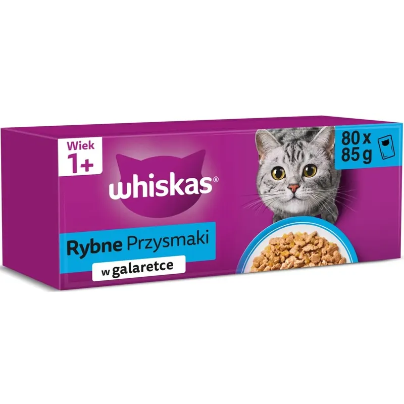 WHISKAS Rybne przysmaki w galaretce Box - mokra karma dla kota - 80x85g