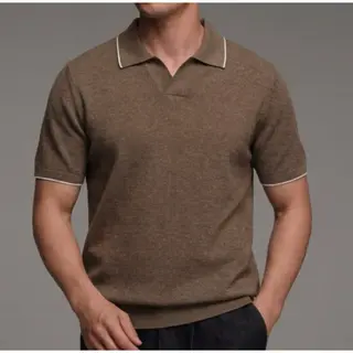 2026 Men's Business Casual POLO Shirt Seagull Collar Skin-friendly 100% Lyocell Knitted Short-sleeved T-shirt