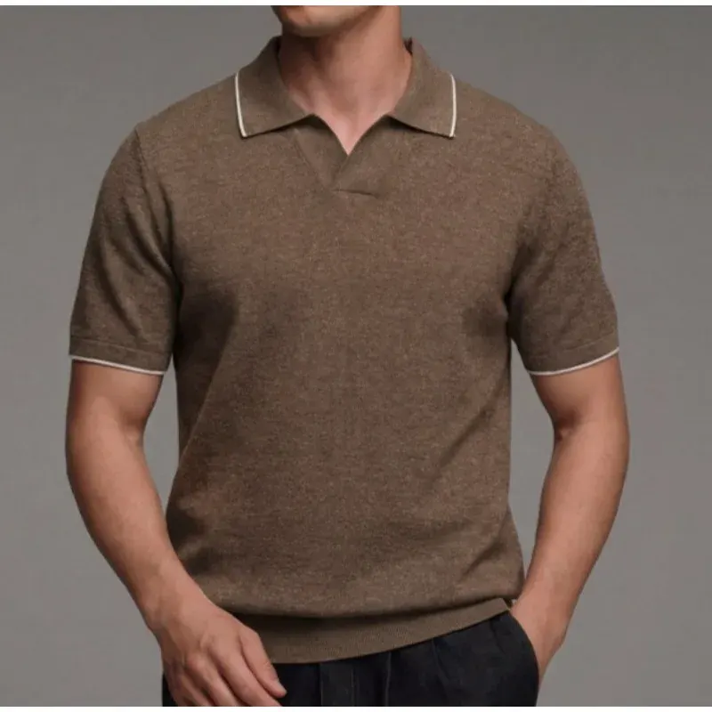 2026 Men's Business Casual POLO Shirt Seagull Collar Skin-friendly 100% Lyocell Knitted Short-sleeved T-shirt