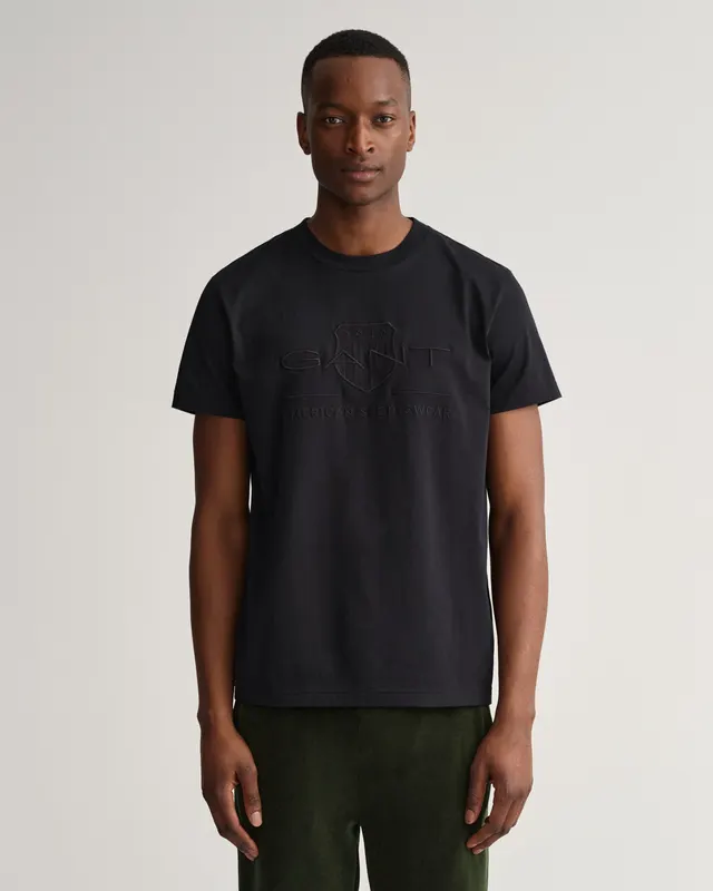Gant T-Shirt Męski Z Okrągłym Dekoltem Regular Fit Czarny