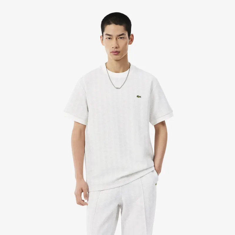 Lacoste Koszulka Żakardowa Z Monogramem Biała Męskie Szary