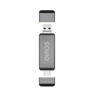 Savio Czytnik kart SD 3w1, USB-C+ USB-A 2.0+ Micro USB, AK-72