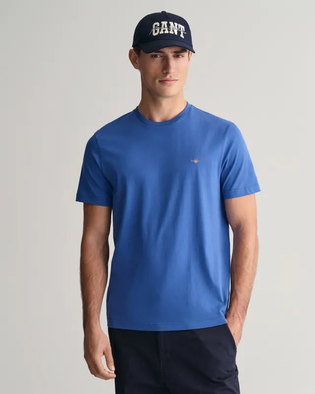 Gant T-Shirt Męski Okrągły Dekolt Regular Fit Niebieski