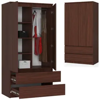 Duża Szafa Na Ubrania 90 Cm 2 Szuflady Drążek Na Wieszaki Wenge