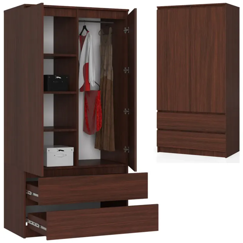 Duża Szafa Na Ubrania 90 Cm 2 Szuflady Drążek Na Wieszaki Wenge
