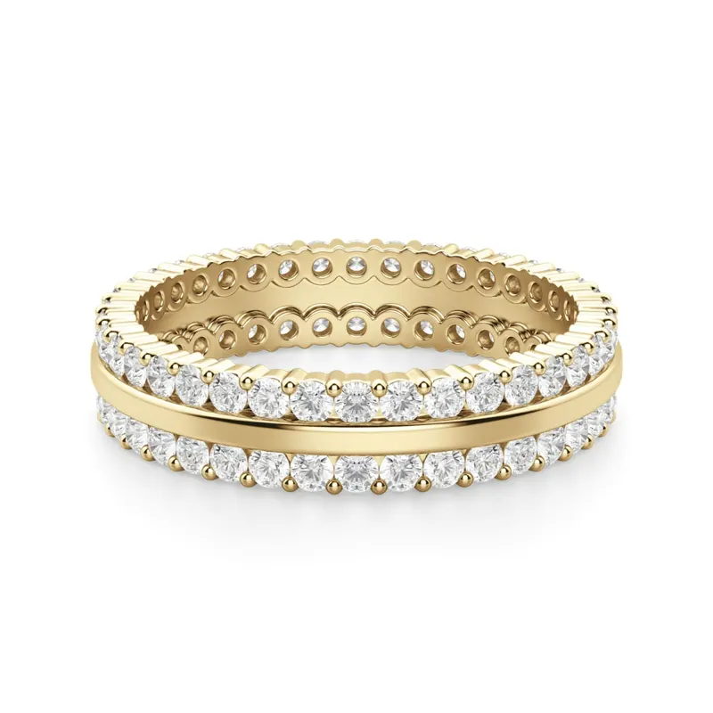 Obrączka Ślubna Dwurzędowa Eternity z Okrągłymi Kamieniami 1.50 mm Laboratoryjny Diament 585 Żółte Złoto (14K)