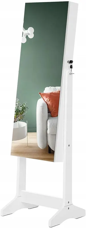 SZAFKA NA BIŻUTERIĘ Z LUSTREM STOJĄCA ZAMYKANA ORGANIZER KOSMETYCZNY
