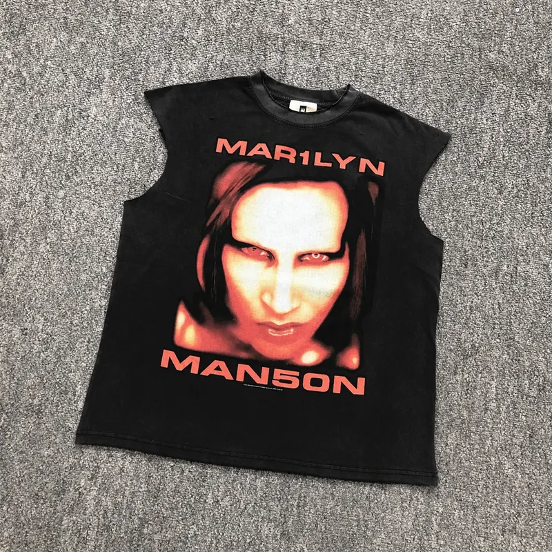 Yao Fashion Loose Oversize Vintage Tee Graphics Print Men Tops Street Style Cotton Casual Band Rock Sleeveless Vest For Men