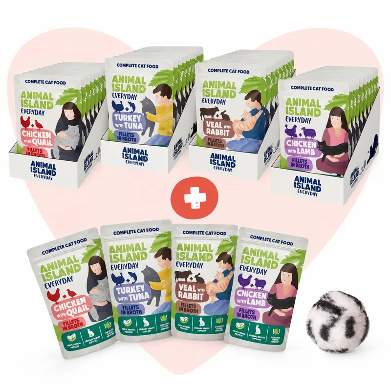 ANIMAL ISLAND Love Box Filety w rosole Box + zabawka - mokra karma dla kota - 48x85g