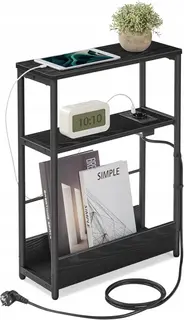 WĄSKI STOLIK NOCNY z GNIAZDKIEM USB LOFT do MAŁYCH PRZESTRZENI CZARNY