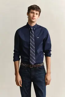 Gant Koszula Męska Z Długim Rękawem Slim Fit Granatowa