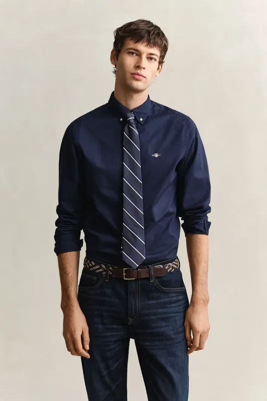 Gant Koszula Męska Z Długim Rękawem Slim Fit Granatowa