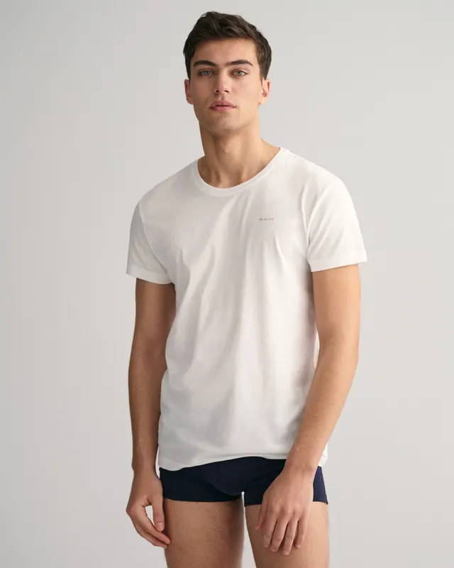 Gant Bawełniany T-Shirt Męski Okrągły Kołnierzyk Biały
