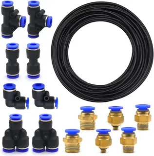 WĄŻ PNEUMATYCZNY PU 10M CZARNY 6MM OD, 4MM ID Z 14 SZYBKOZŁĄCZKAMI