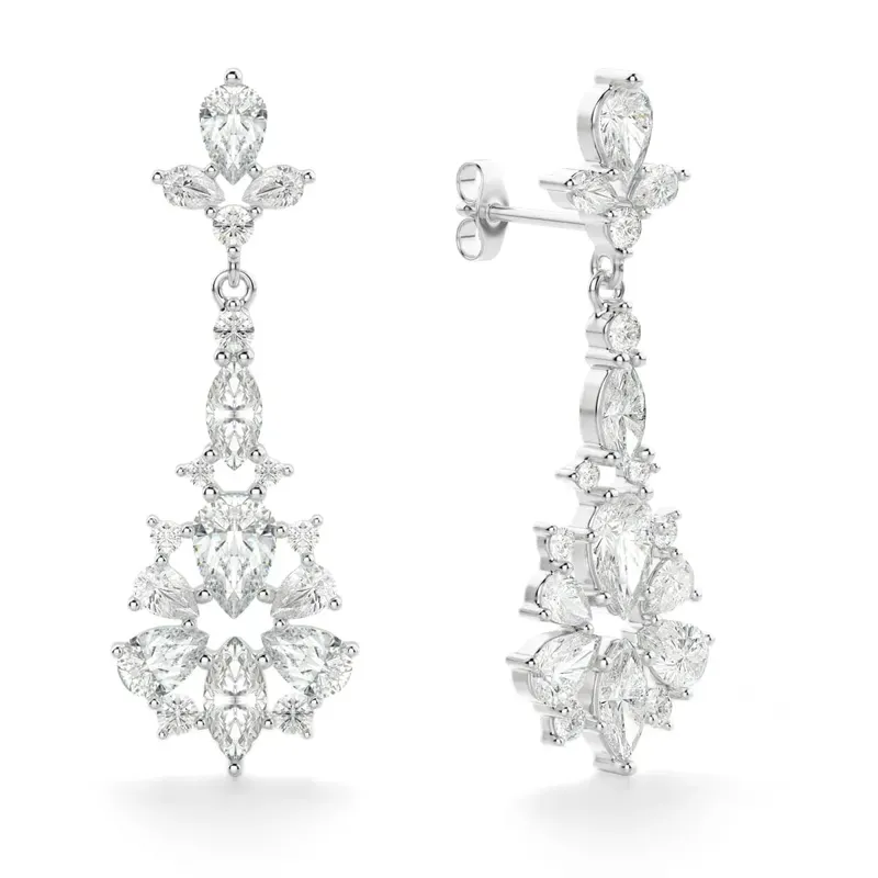 Amaryllis Kolczyki Wiszące 14K Białe Złoto Laboratoryjny Diamant