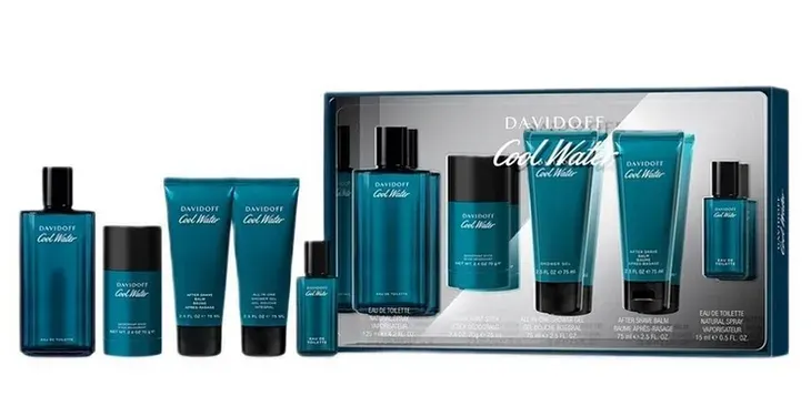 Davidoff Cool Water EDT 125ml + EDT 15ml + Żel 75ml +Balsam 75ml + Deo 75ml