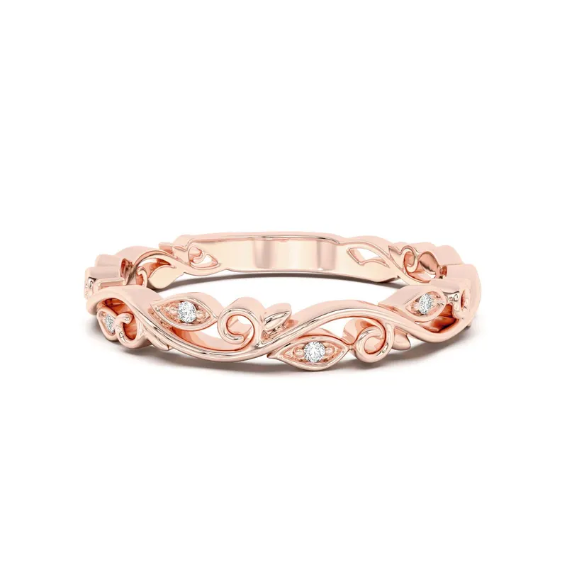 Obrączka Ślubna Bold Vine Bezel Set Laboratoryjny Diament 585 Różowe Złoto (14K)