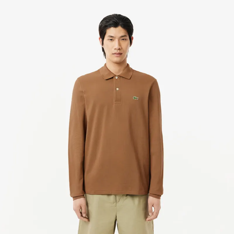 Lacoste Polo L.12.12 Klasyczny Krój Długi Rękaw Brązowe Męskie Brązowy