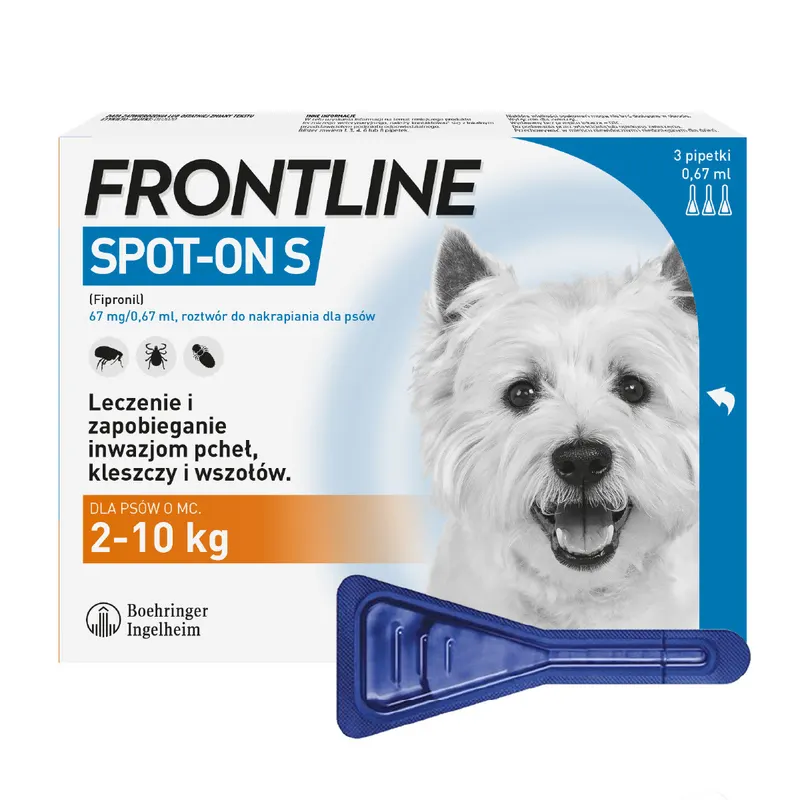 Frontline Spot- on S krople przeciw pasożytom dla psa 2-10 kg, 3 x 0,67 ml