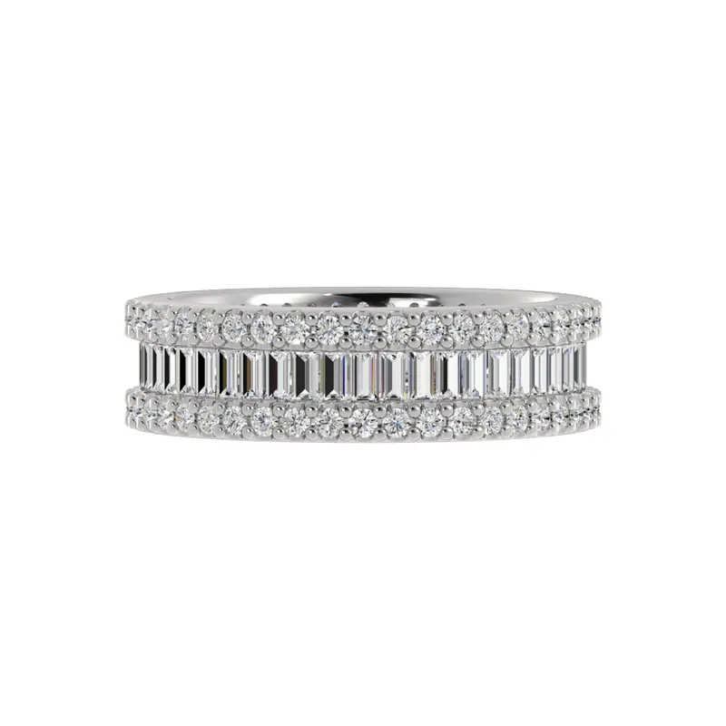 Obrączka Ślubna 3-Row Mixed 5.50 MM Diament Laboratoryjny 417 (10K) Białe Złoto