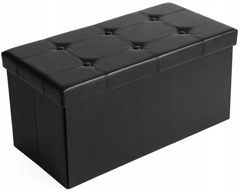 Ławka ZE SCHOWKIEM do siedzenia 38x76x38 cm PUFA podnóżek SKRZYNIA CZARNY