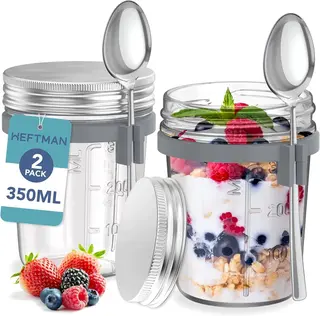 Słoiki szklane śniadaniowe 350 ml z łyżkami hermetyczne 2 szt
