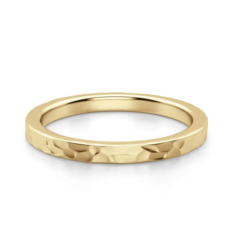 Hammered Flat Męska Obrączka Ślubna 2 MM 585 Żółte Złoto (14K)