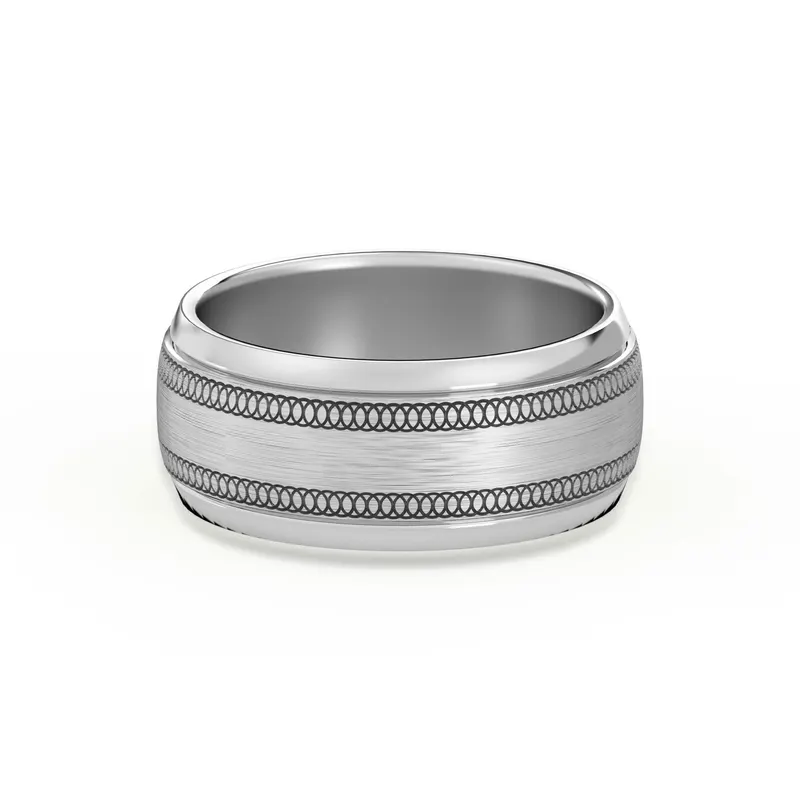 Okrągła z Przeplotem Flat Channel Obrączka Ślubna 585 Białe Złoto (14K) 8 MM