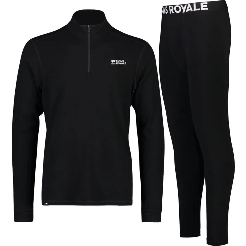 Mons Royale Cascade 1/4 Zip/Base Layer Set, męski, czarny