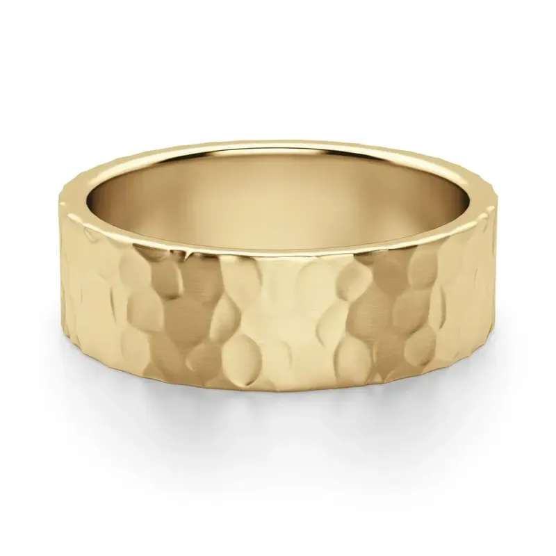 Hammered Flat Męska Obrączka Ślubna 6 MM 585 Żółte Złoto (14K)
