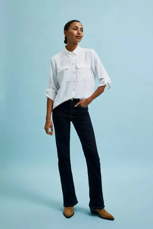 Jeansy bootcut z jasnymi przeszyciami granatowe