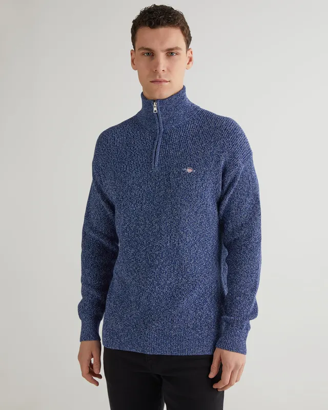 Gant Bawełniany Sweter Męski Z Nadrukiem Z Zamkiem Do Połowy Relaxed Fit