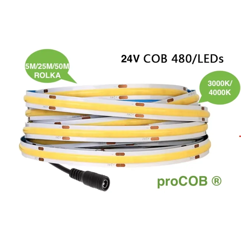 Taśma LED proCOB 24V 11W 4000K 480 LED CRI90 5M ULLS32