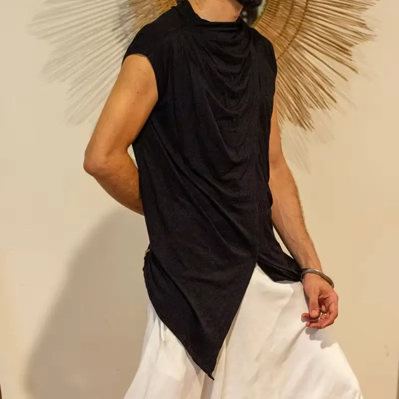 Personalized Trendy Men's Sleeveless T-shirt Stack Collar Split Top