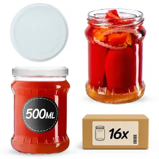 Słoiki na przetwory Kisko 500ml 16szt fi 82 mm + wieczka białe