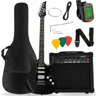 GITARA ELEKTRYCZNA 4/4 STRATOCASTER WZMACNIACZ POKROWIEC TUNER KABEL ZESTAW