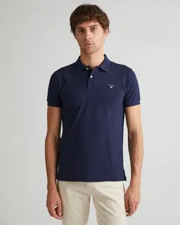 Gant Bawełniana Polo Męska Z Krótkim Rękawem Slim Fit Granatowa