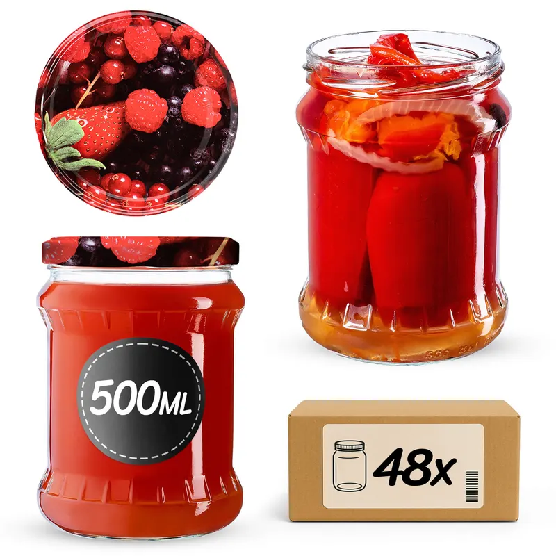 Słoiki na przetwory Kisko 500ml 48szt fi 82 mm + wieczka "Owoce leśne"